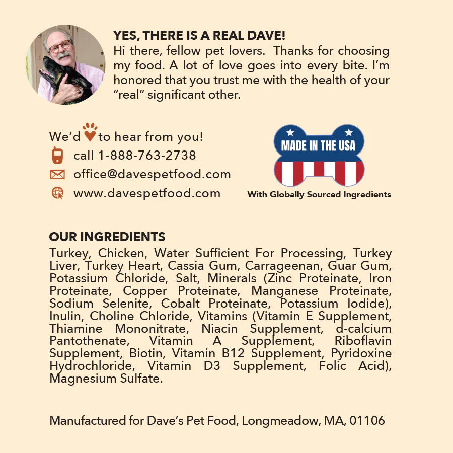 Dave's Pet Food 95% Turkey & Chicken Canned Dog Food