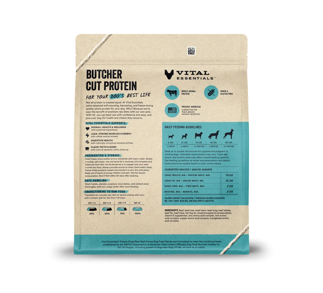 Vital Essentials Freeze-Dried Raw Beef Entree Patties For Dogs