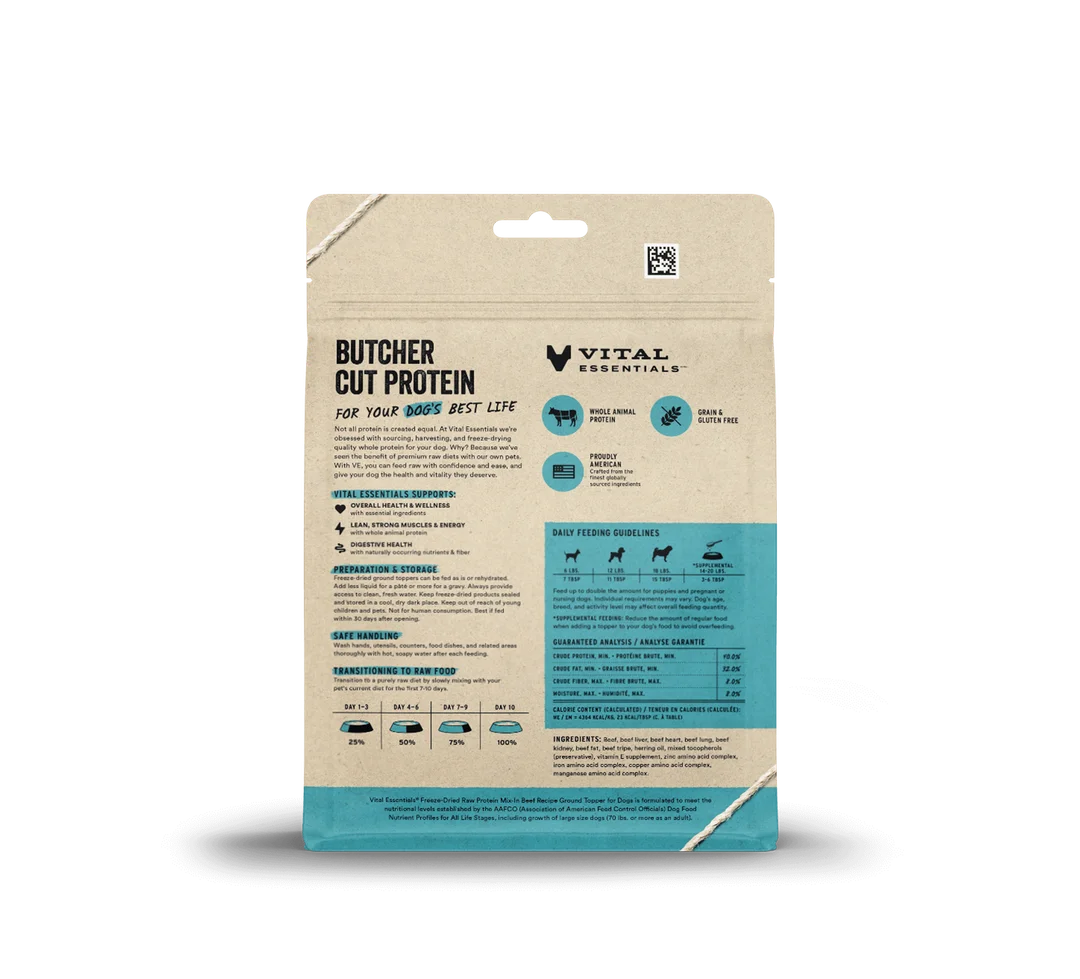 Vital Essentials Freeze-Dried Raw Protein Mix-In Ground Topper Beef Recipe for Dogs