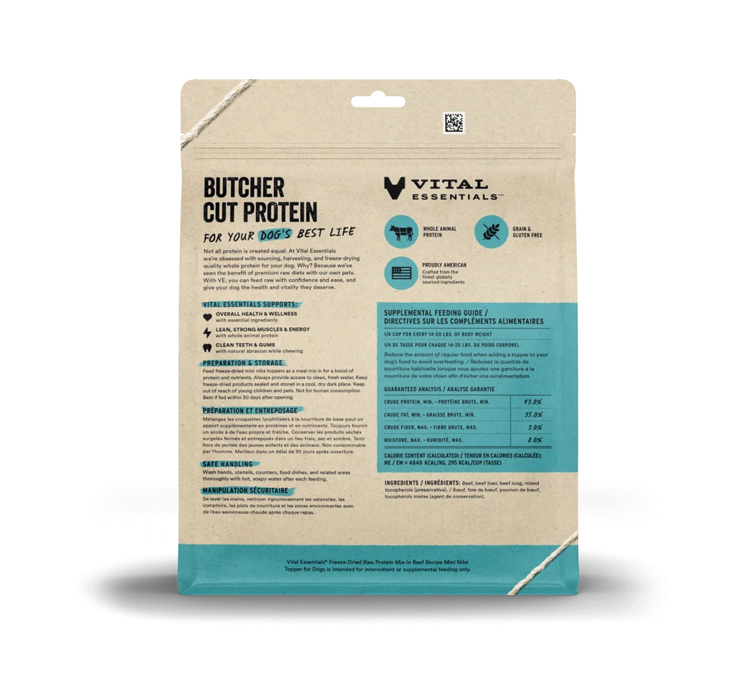 Vital Essentials Freeze-Dried Raw Protein Mix-In Mini Nibs Beef Recipe Topper for Dogs