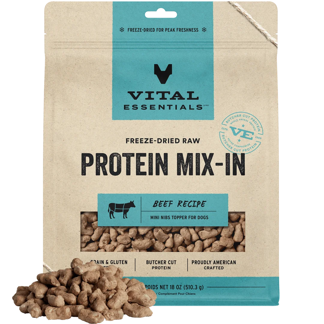 Vital Essentials Freeze-Dried Raw Protein Mix-In Mini Nibs Beef Recipe Topper for Dogs