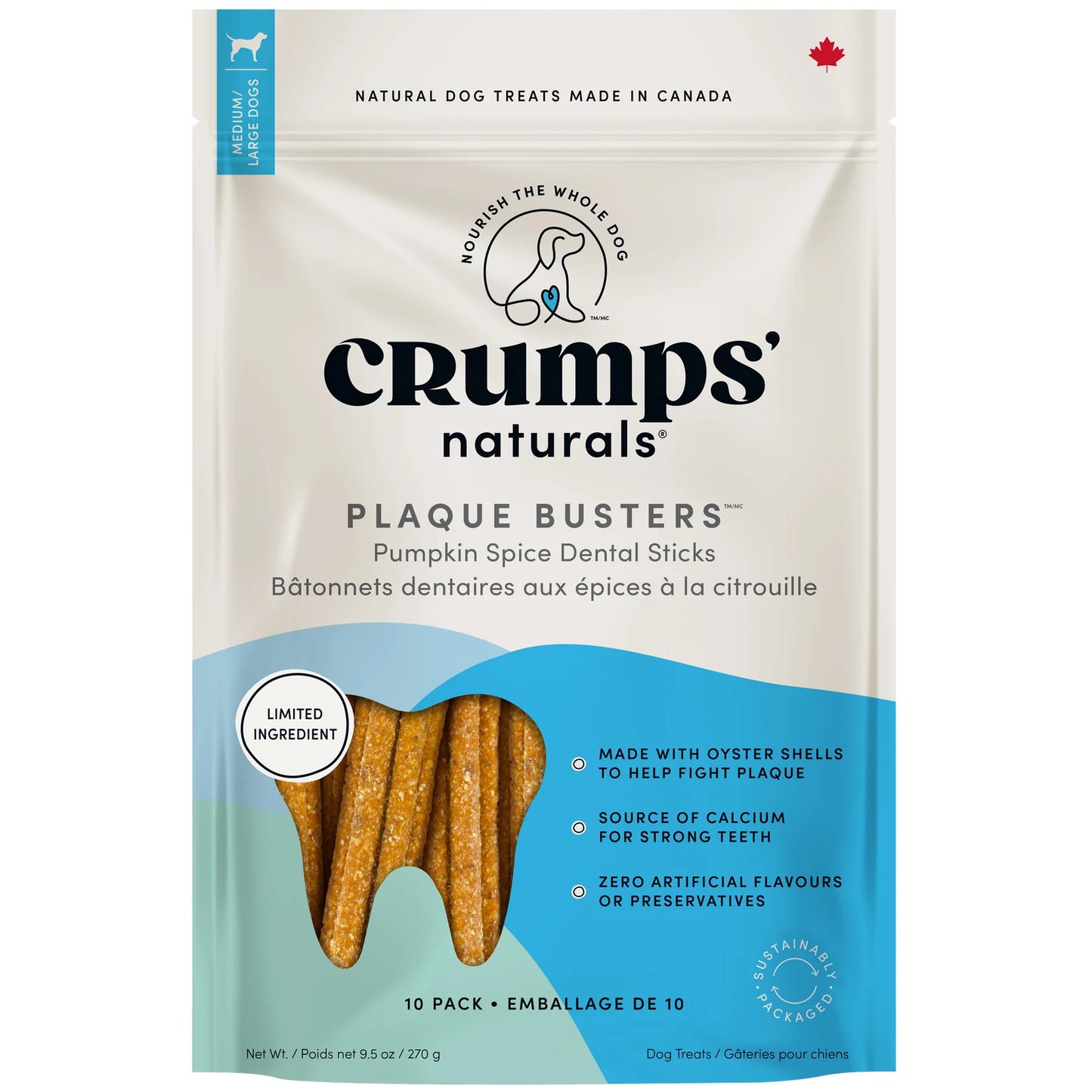 Crumps' Naturals Plaque Buster Pumpkin Spice Dental Sticks for Dogs