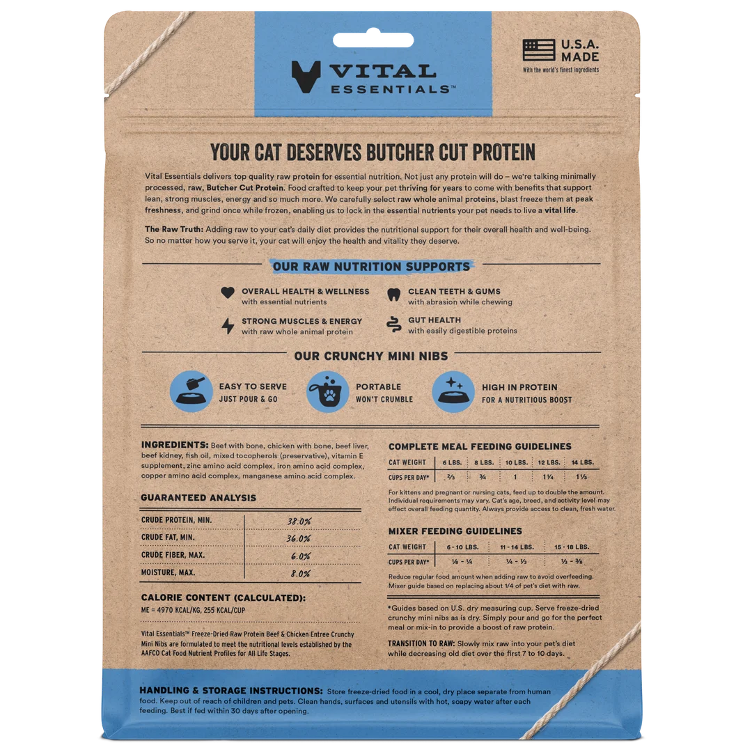 Vital Essentials Freeze-Dried Raw Beef & Chicken Entree Mini Nibs for Cats
