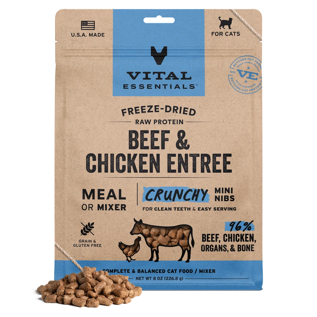 Vital Essentials Freeze-Dried Raw Beef & Chicken Entree Mini Nibs for Cats