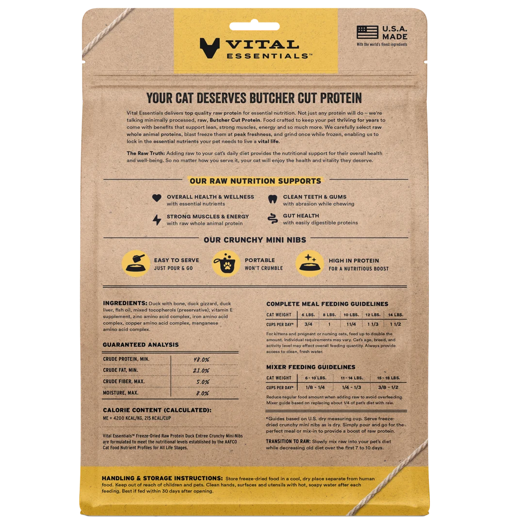 Vital Essentials Freeze-Dried Raw Duck Entree Mini Nibs for Cats