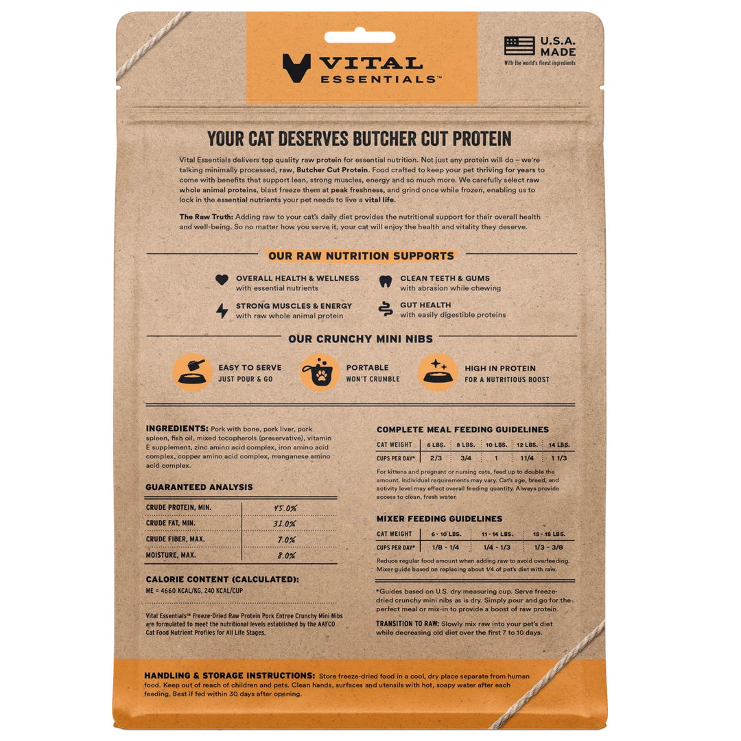 Vital Essentials Freeze-Dried Raw Pork Entree Mini Nibs for Cats
