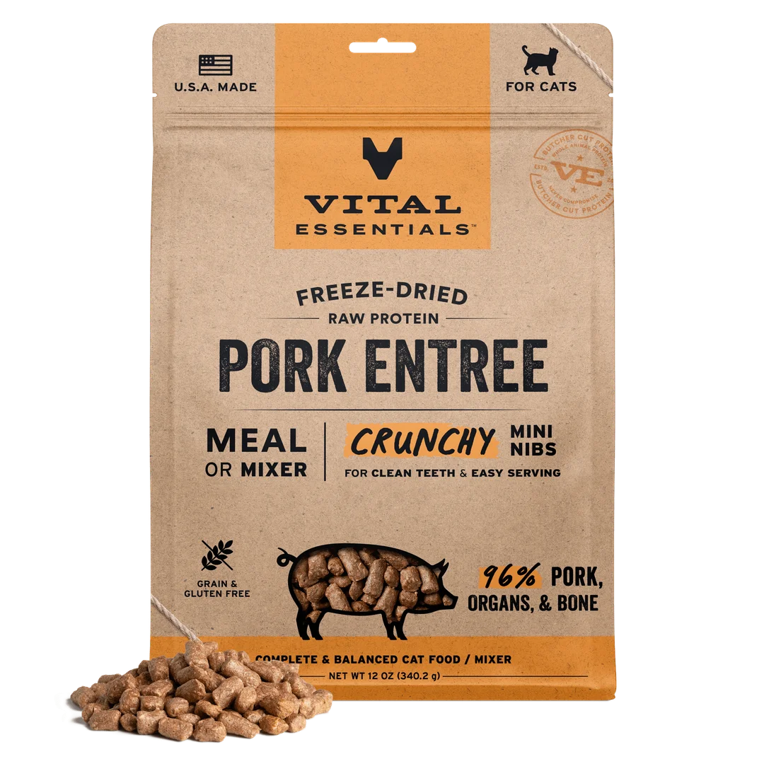 Vital Essentials Freeze-Dried Raw Pork Entree Mini Nibs for Cats