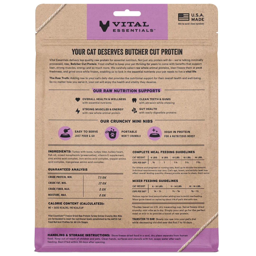 Vital Essentials Freeze-Dried Raw Turkey Entree Mini Nibs for Cats