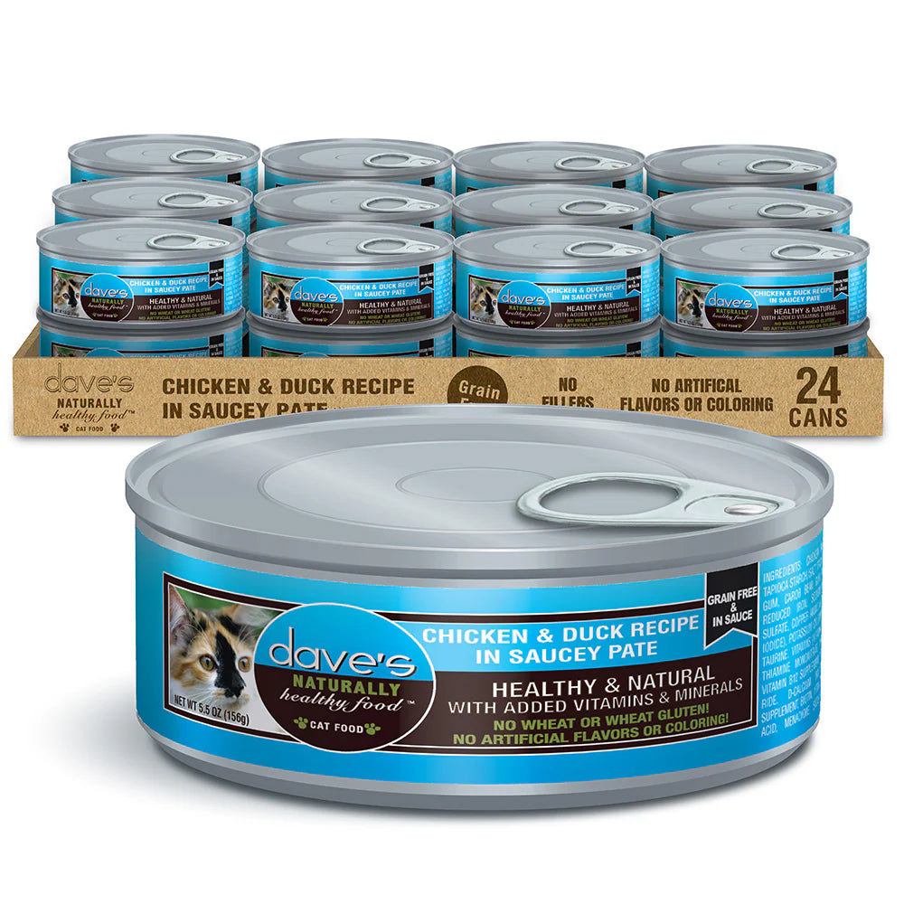 Dave's Pet Food Chicken & Duck Recipe in Saucey Pate Canned Cat Food