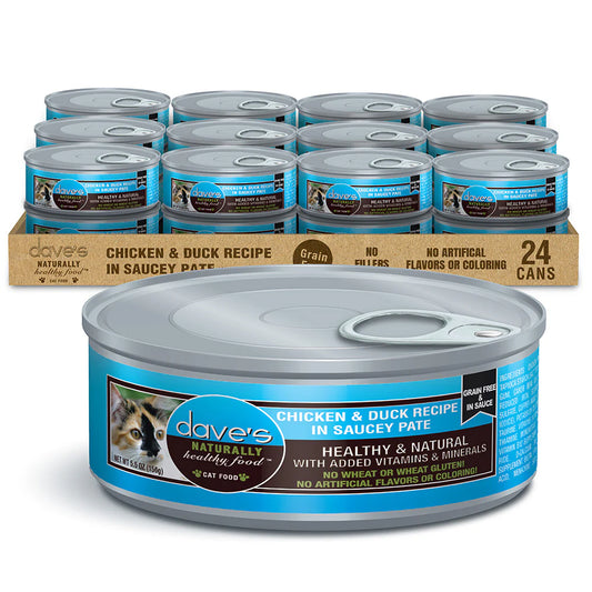 Dave's Pet Food Chicken & Duck Recipe in Saucey Pate Canned Cat Food