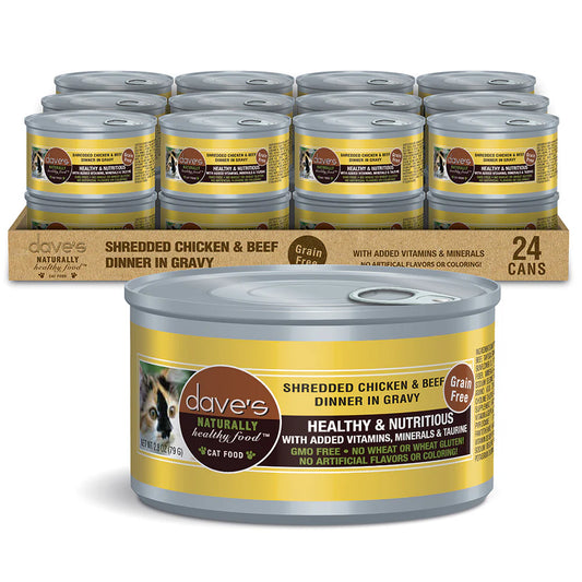 Dave's Pet Food Shredded Chicken & Beef Dinner in Gravy Canned Cat Food