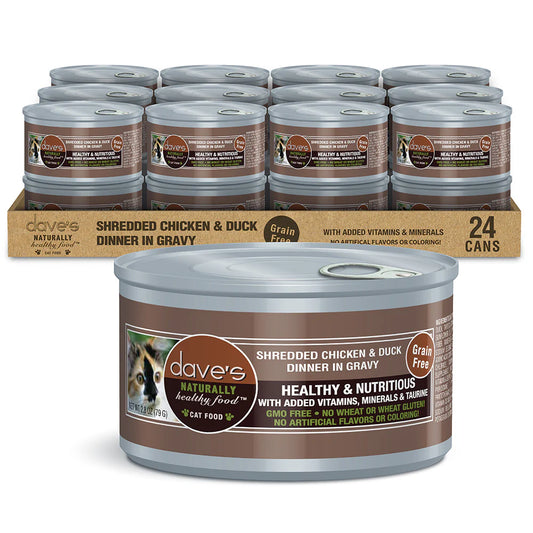 Dave's Pet Food Shredded Chicken & Duck Dinner in Gravy Canned Cat Food