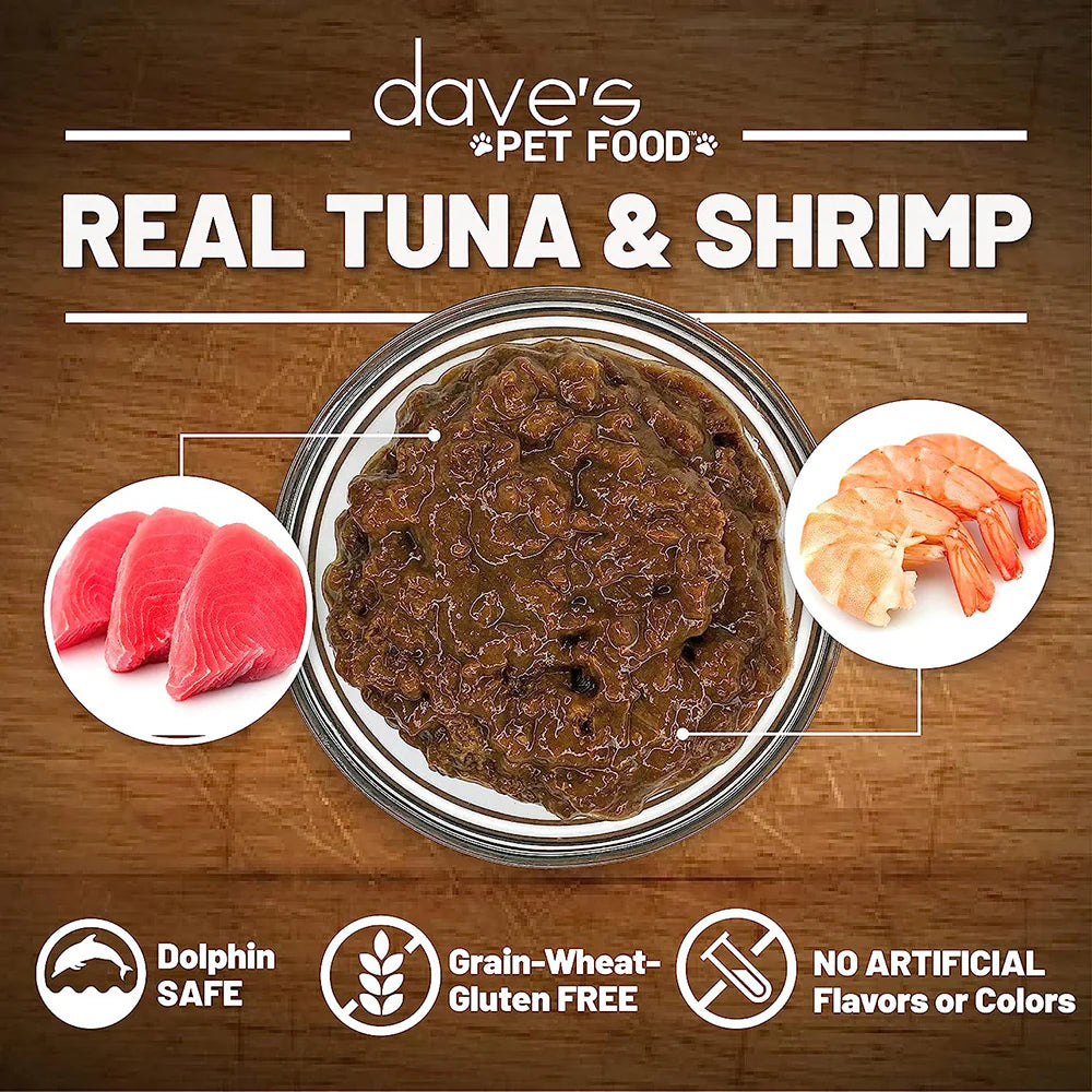 Dave’s Naturally Healthy Grain Free Can Cat Food Tuna & Shrimp Dinner In Gravy