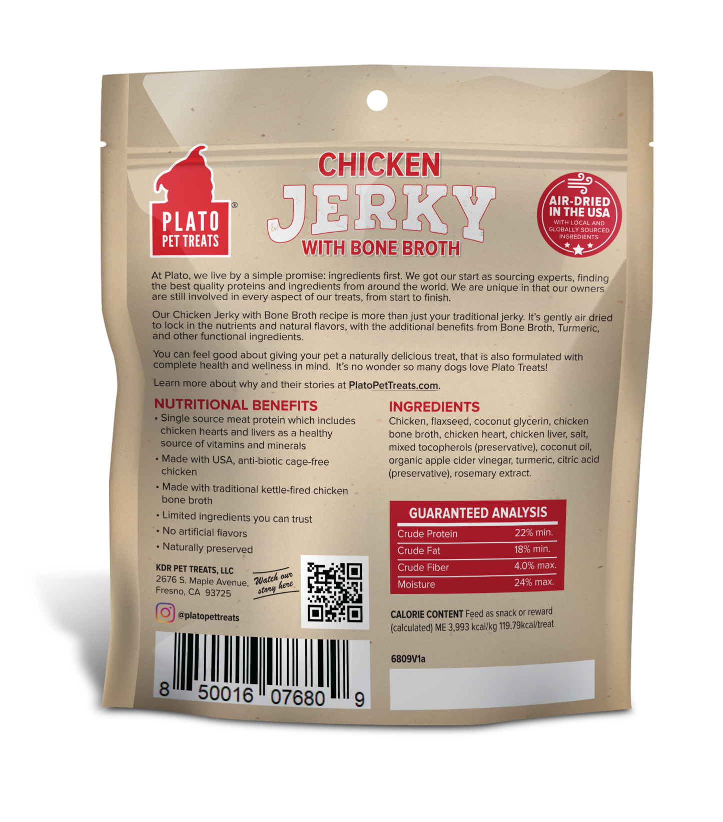 Plato Chicken Jerky with Bone Broth Dog Treats