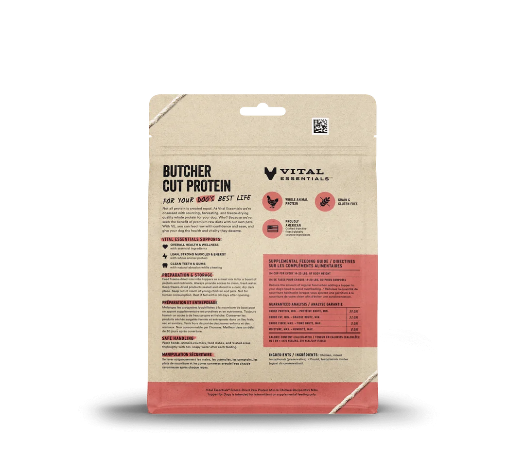 Vital Essentials Freeze-Dried Raw Protein Mix-In Mini Nibs Chicken Recipe Topper for Dogs