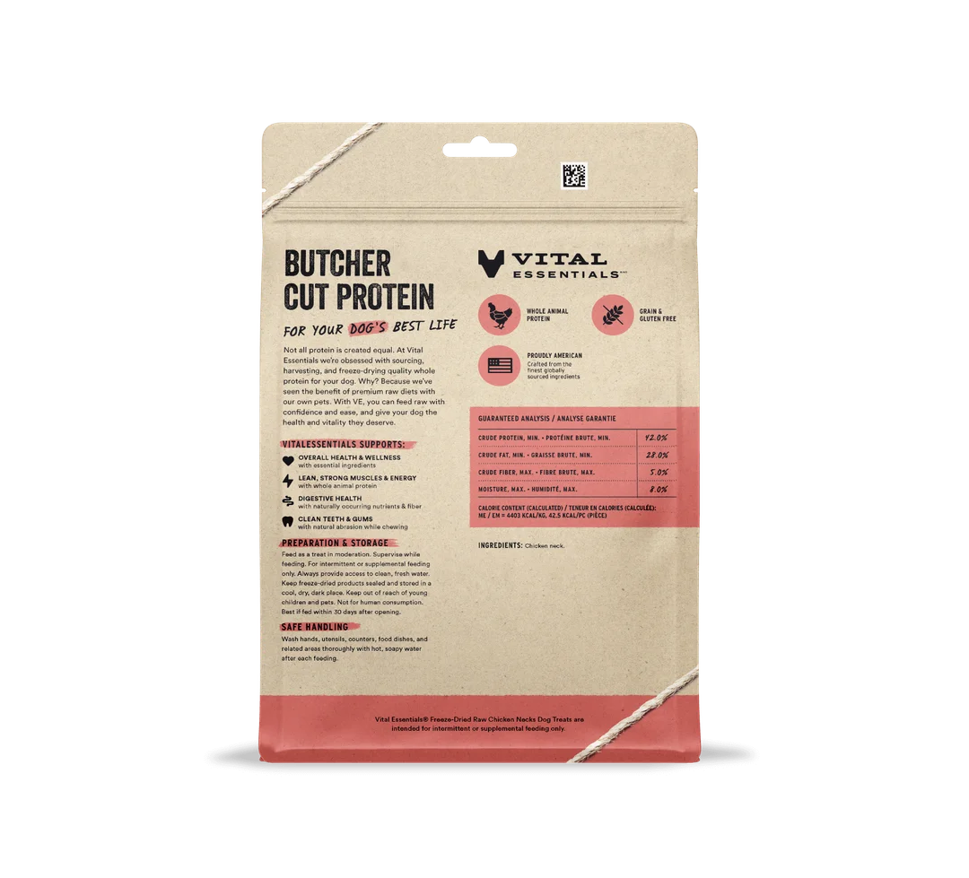 Vital Essentials Freeze-Dried Raw Chicken Neck Treats for Dogs