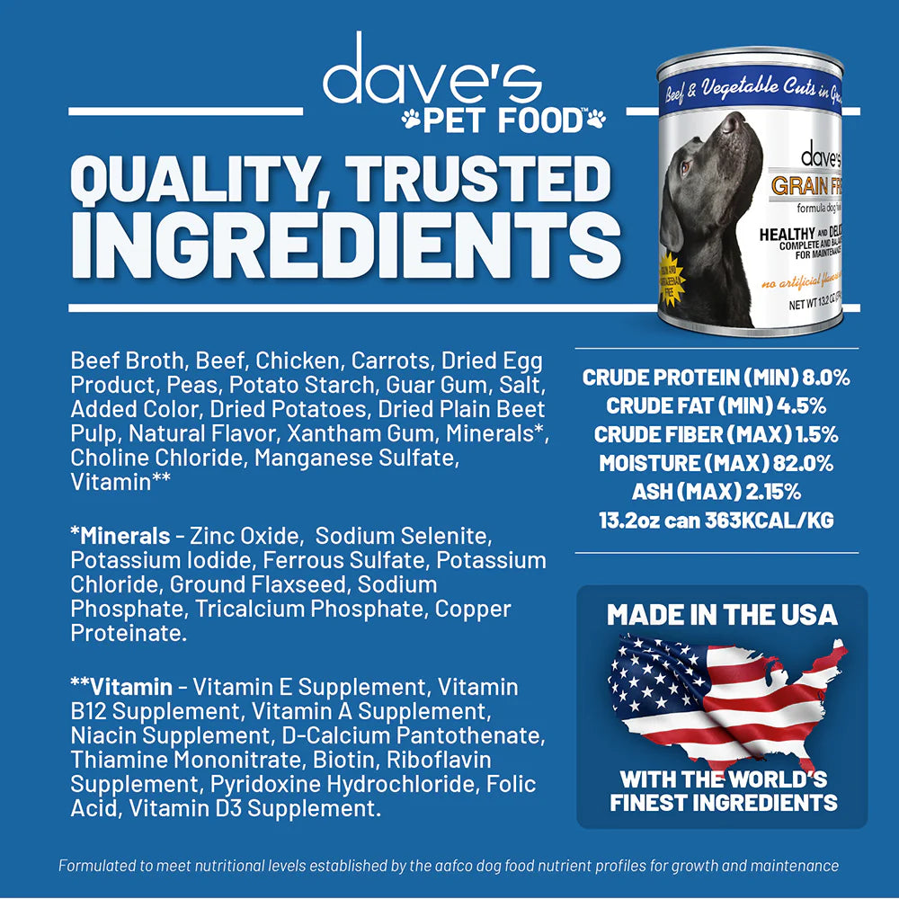 Dave’s Grain Free Beef & Vegetable Cuts in Gravy Canned Dog Food