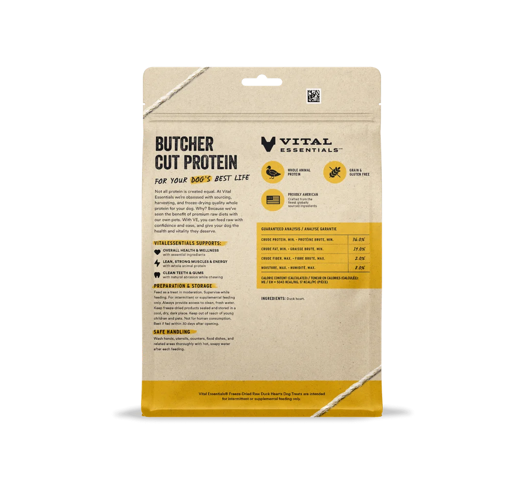 Vital Essentials Freeze-Dried Raw Duck Heart Treats for Dogs