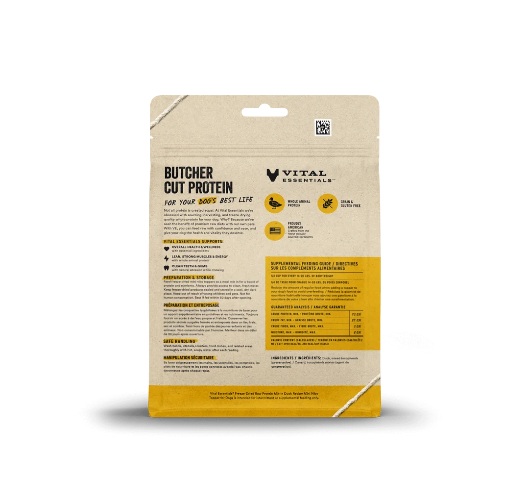 Vital Essentials Freeze-Dried Raw Protein Mix-In Mini Nibs Duck Recipe Topper for Dogs