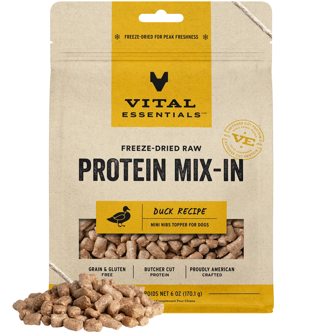 Vital Essentials Freeze-Dried Raw Protein Mix-In Mini Nibs Duck Recipe Topper for Dogs
