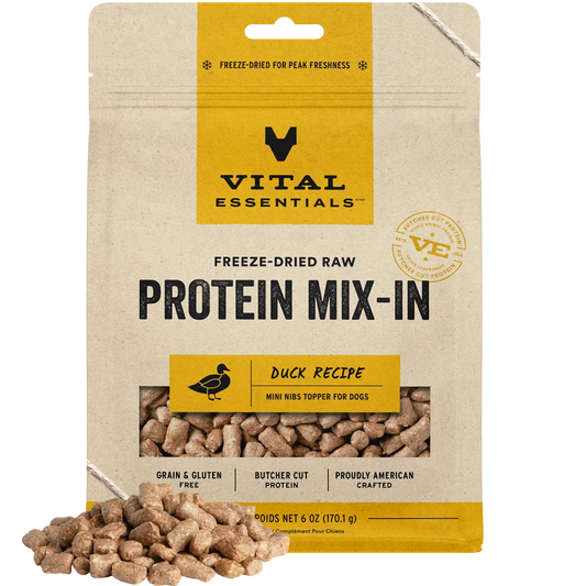 Vital Essentials Freeze-Dried Raw Protein Mix-In Mini Nibs Duck Recipe Topper for Dogs