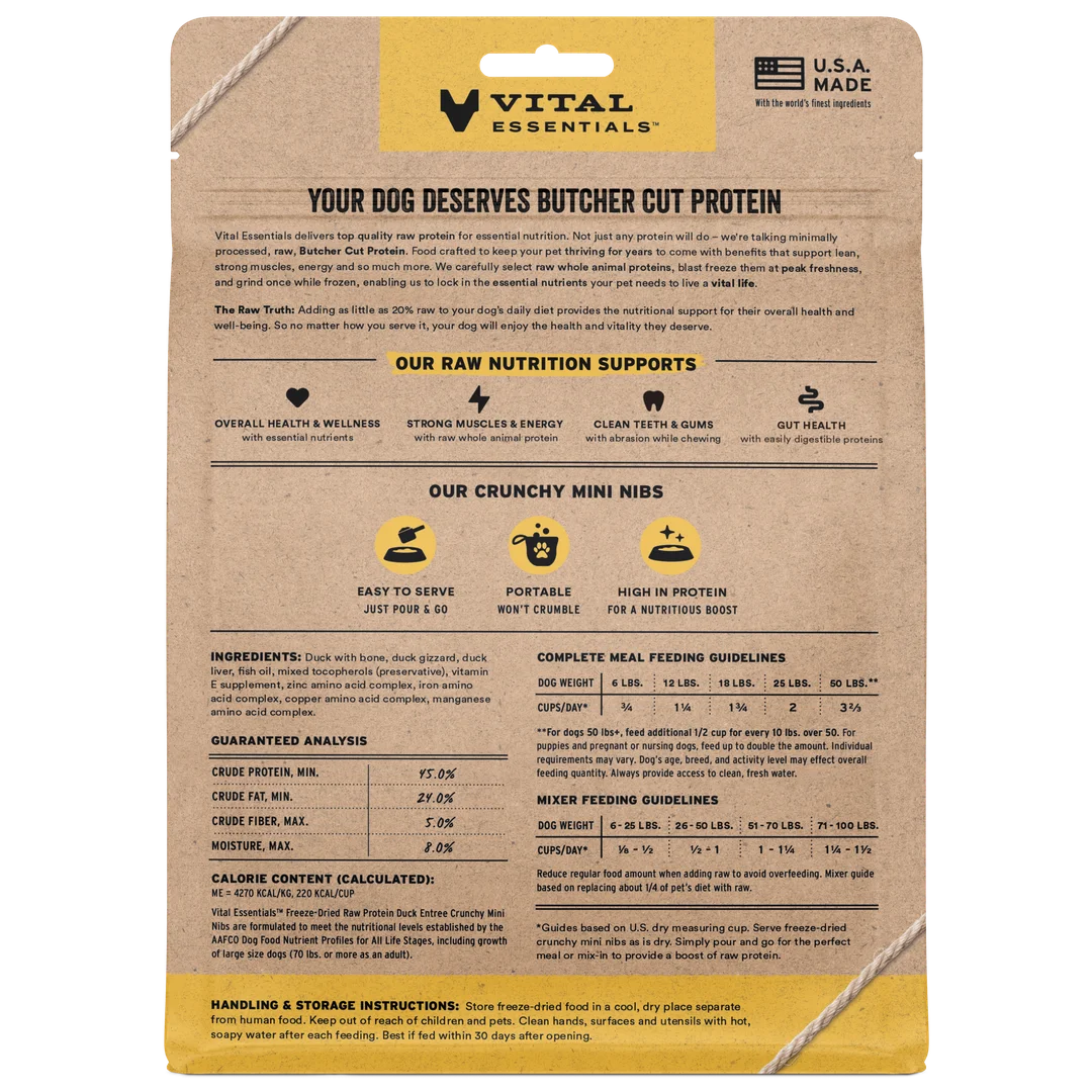Vital Essentials Freeze-Dried Raw Duck Entree Mini Nibs for Dogs