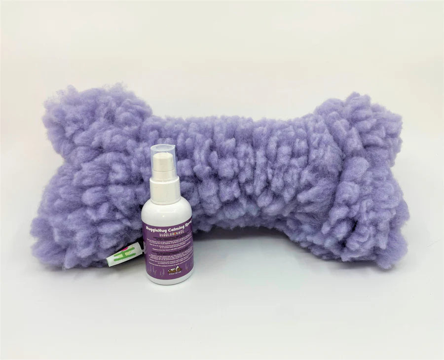 HuggleHounds HuggleHug Dog Toys Lavender Bone and Calming Spray Set