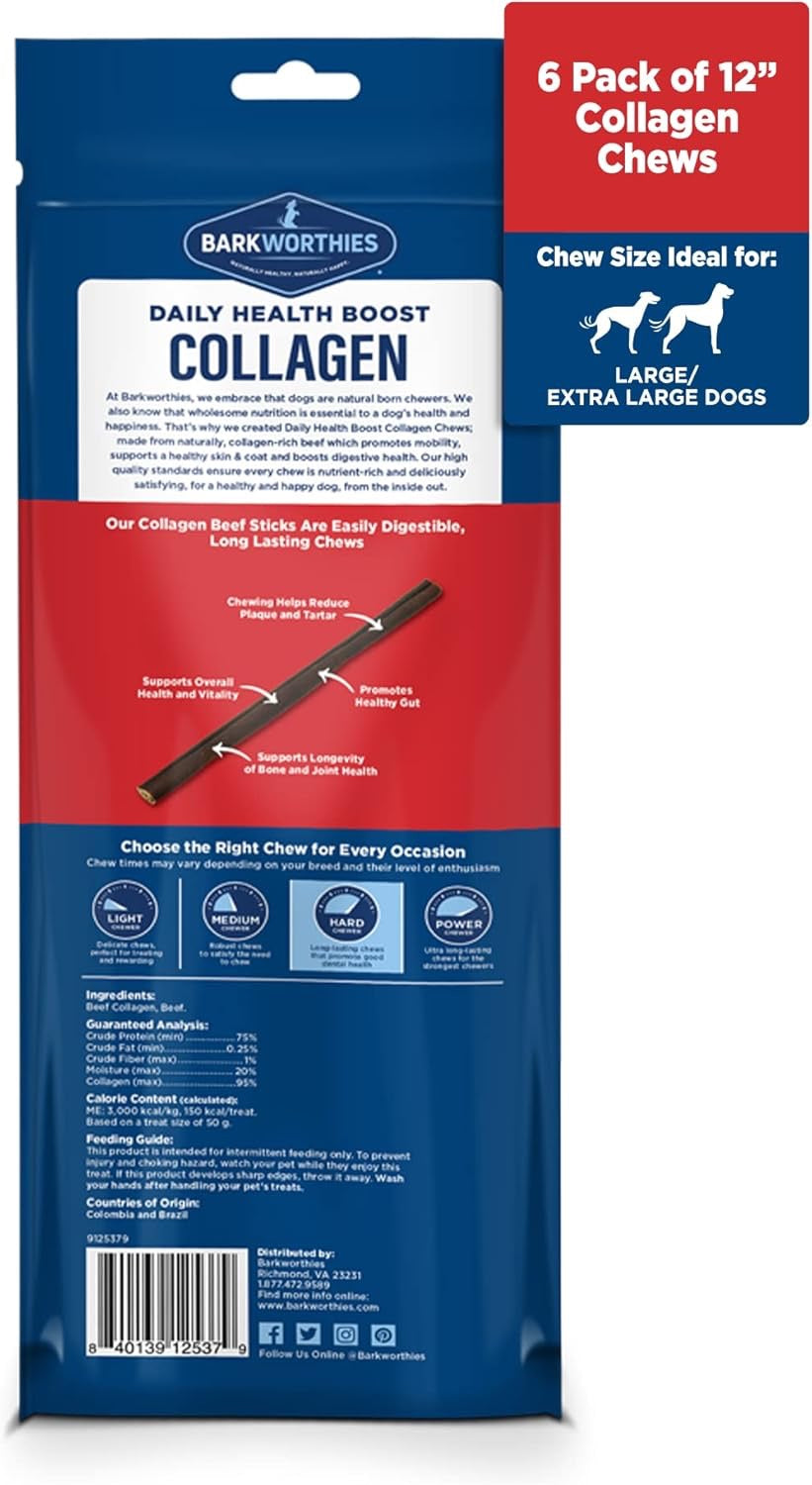 Barkworthies 12 Inch Collagen Plain Stick For Dogs