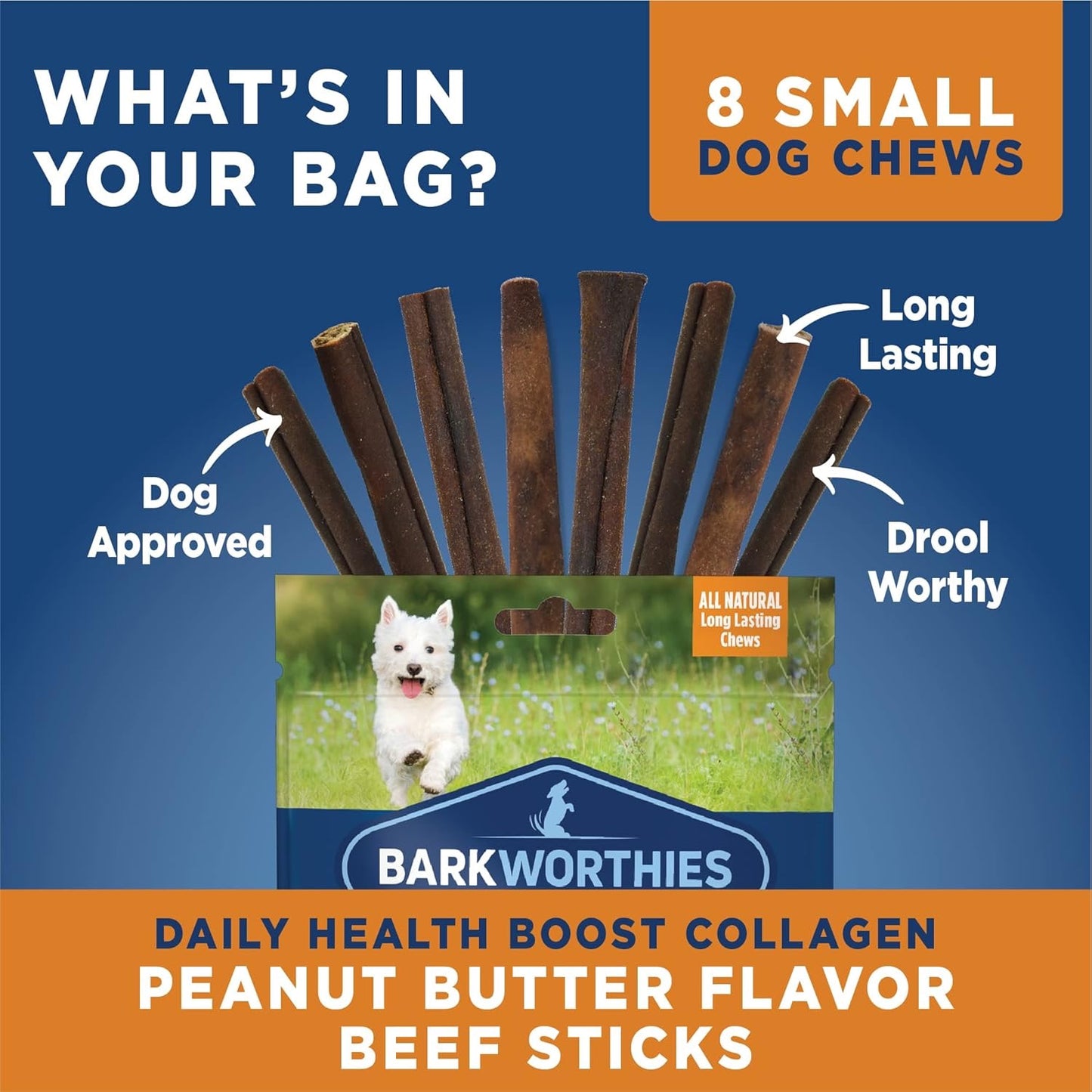 Barkworthies 6 Inch Collagen Peanut Butter Stick For Dog