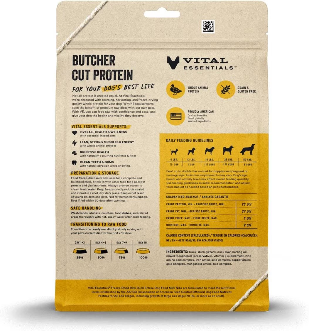 Vital Essentials Freeze-Dried Mini Duck Niblets for Dogs