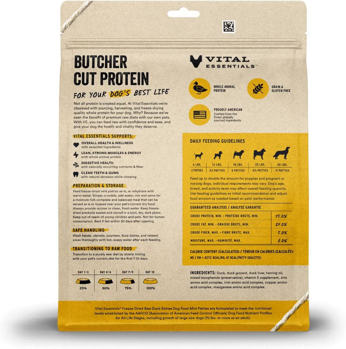 Vital Essentials Freeze-Dried Mini Pet Patties Duck Entree for Dogs