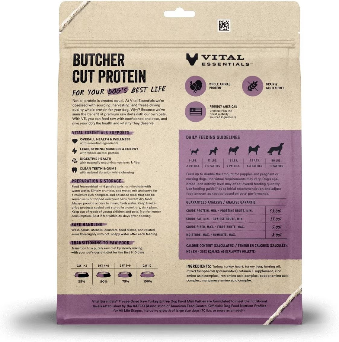 Vital Essentials Freeze-Dried Mini Pet Patties Turkey Entree for Dogs