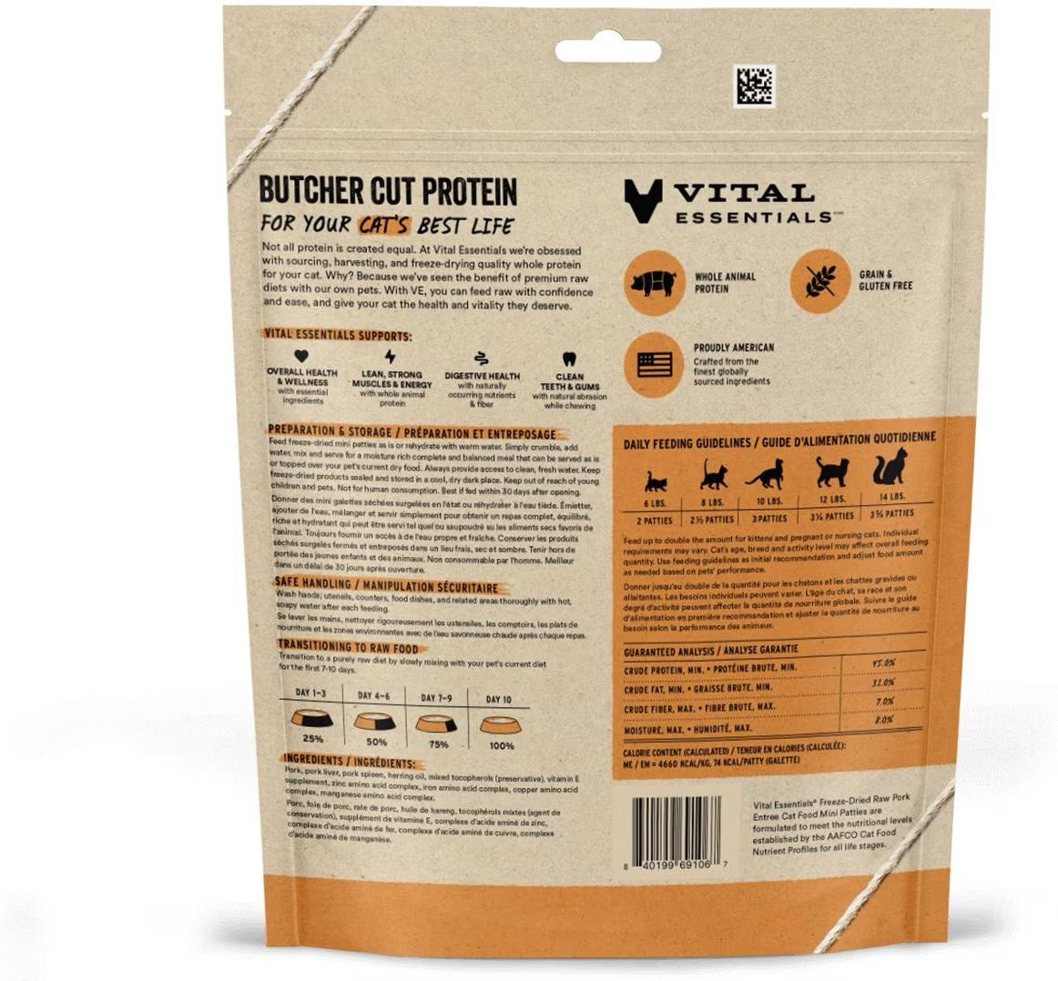 Vital Essentials Freeze-Dried Pork Patties For Cats
