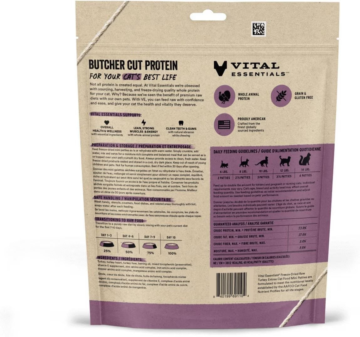 Vital Essentials Freeze-Dried Turkey Patties For Cats