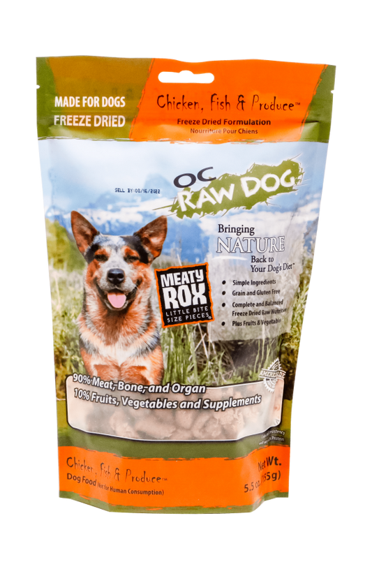 OC Raw Dog Freeze Dried Chicken, Fish, & Produce Nuggets