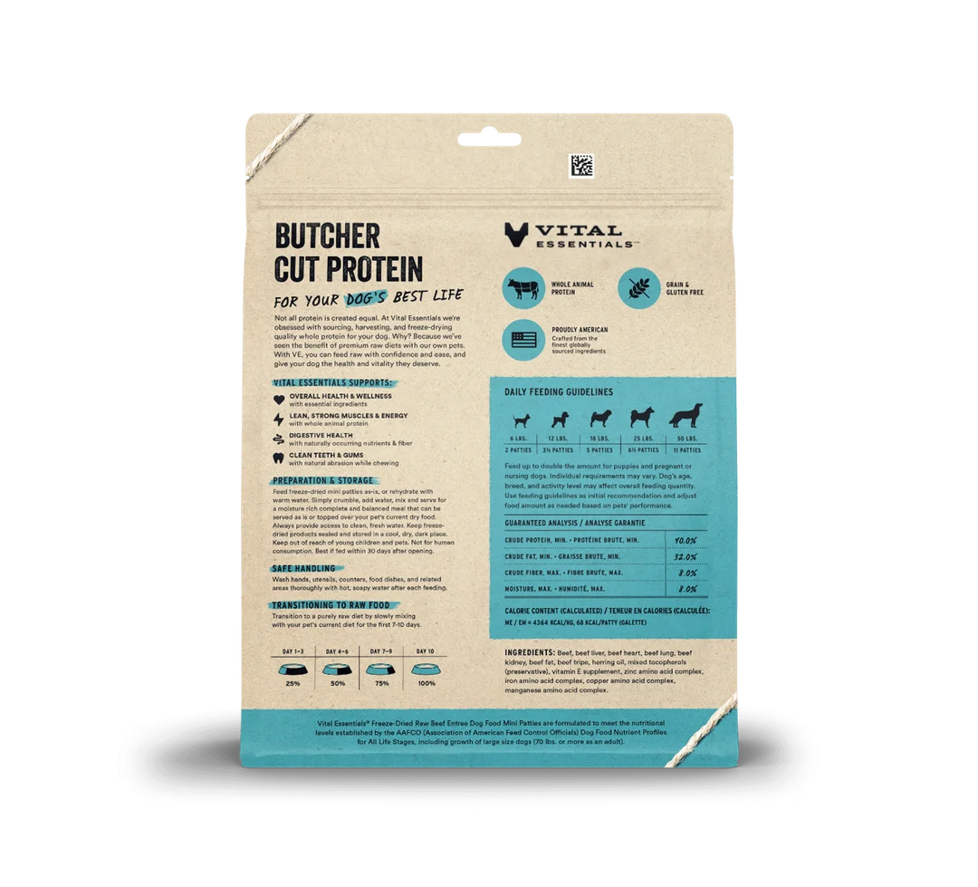 Vital Essentials Freeze-Dried Raw Beef Entree Mini Patties For Dogs