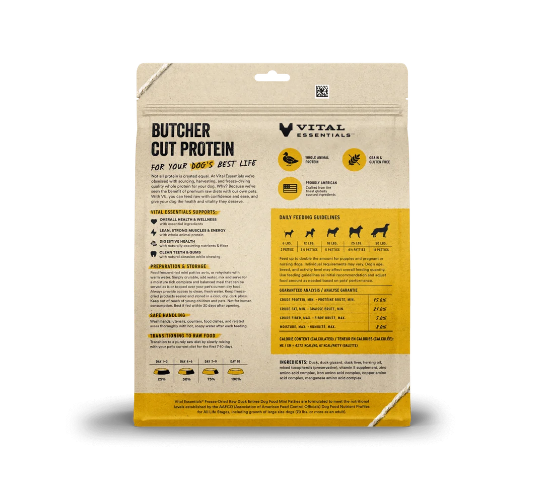 Vital Essentials Freeze-Dried Raw Duck Entree Mini Patties For Dogs