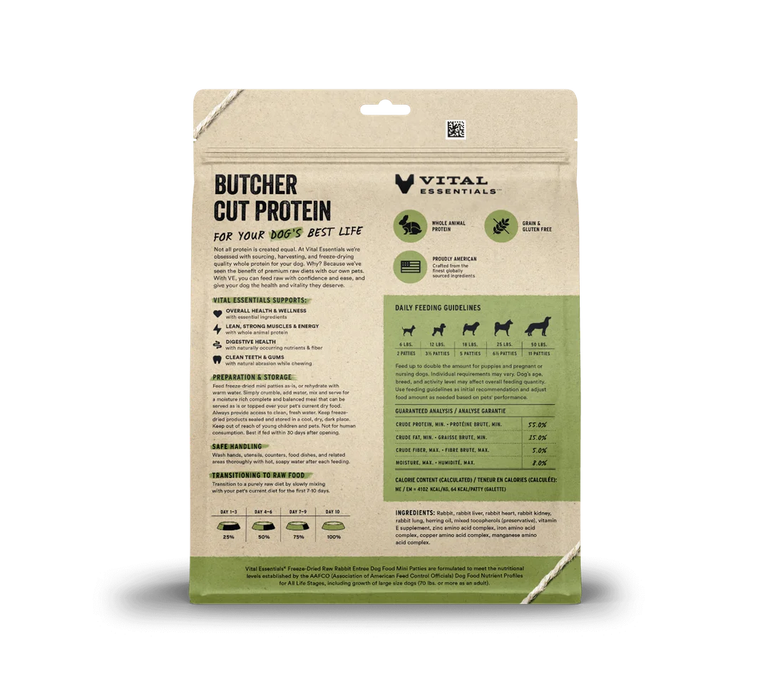 Vital Essentials Freeze-Dried Raw Rabbit Entree Mini Patties For Dogs