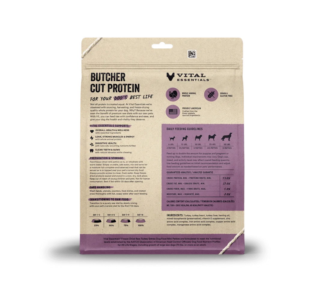 Vital Essentials Freeze-Dried Raw Turkey Entree Mini Patties for Dogs