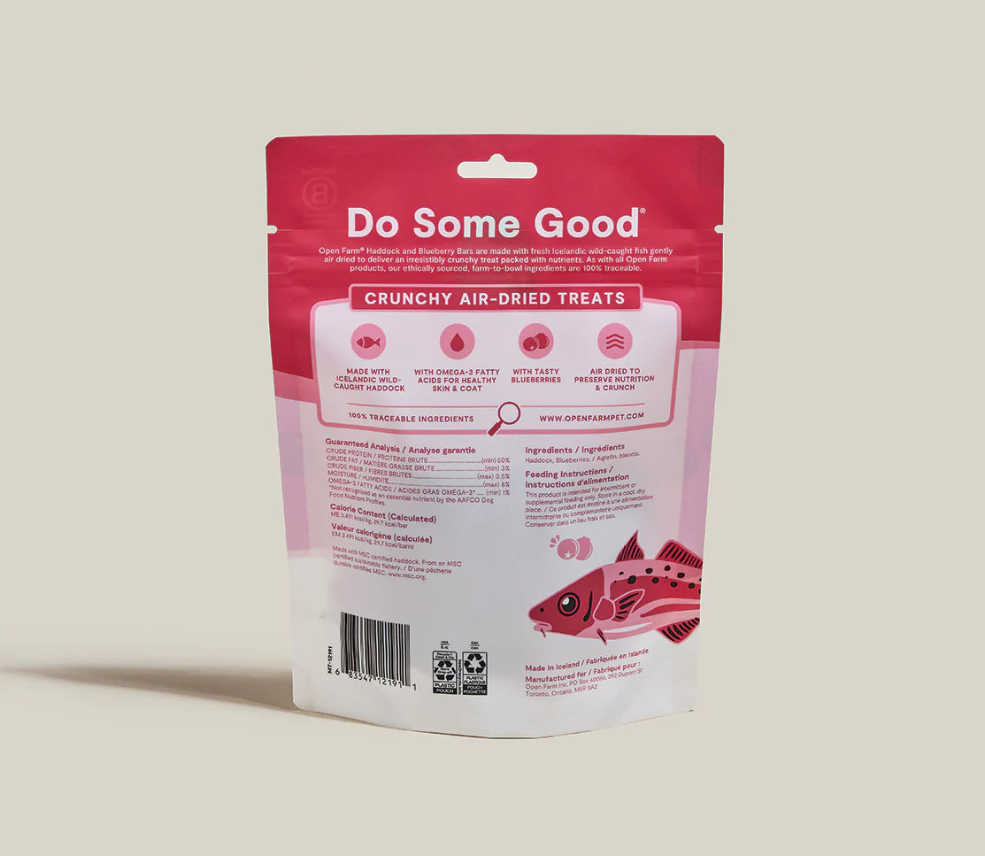 Open Farm Air Dried Haddock and Blueberry Crunchy Dog Treat Bars