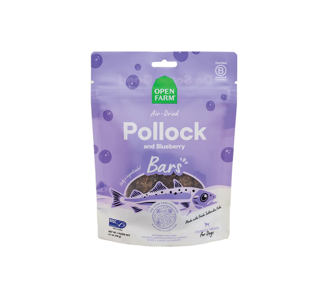 Open Farm Air Dried Pollock and Blueberry Dog Crunchy Treat Bars