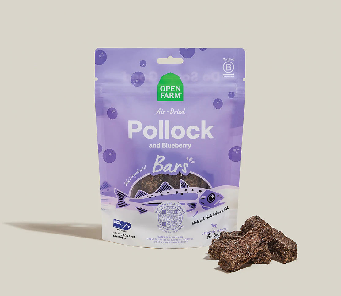 Open Farm Air Dried Pollock and Blueberry Dog Crunchy Treat Bars