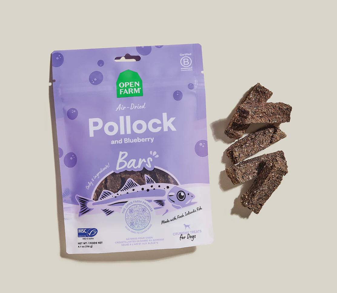 Open Farm Air Dried Pollock and Blueberry Dog Crunchy Treat Bars