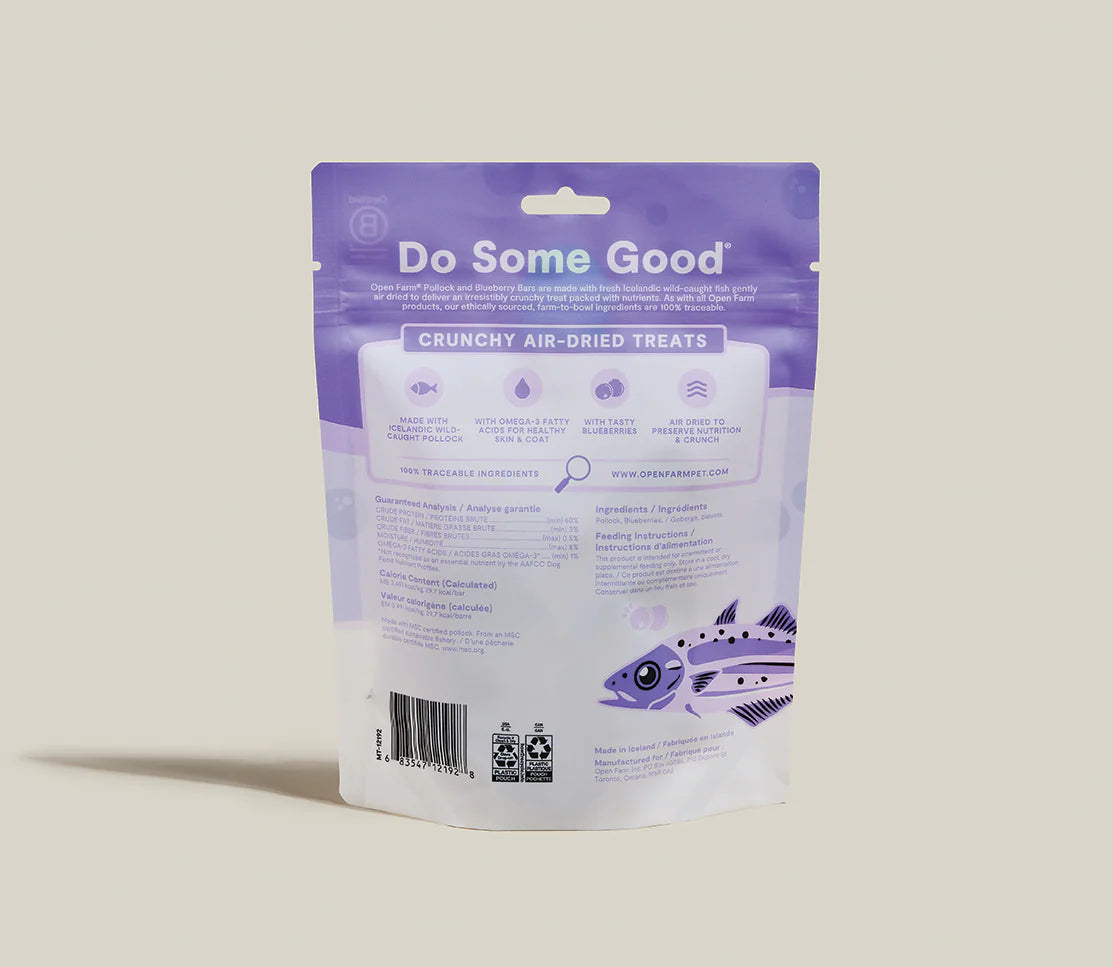 Open Farm Air Dried Pollock and Blueberry Dog Crunchy Treat Bars