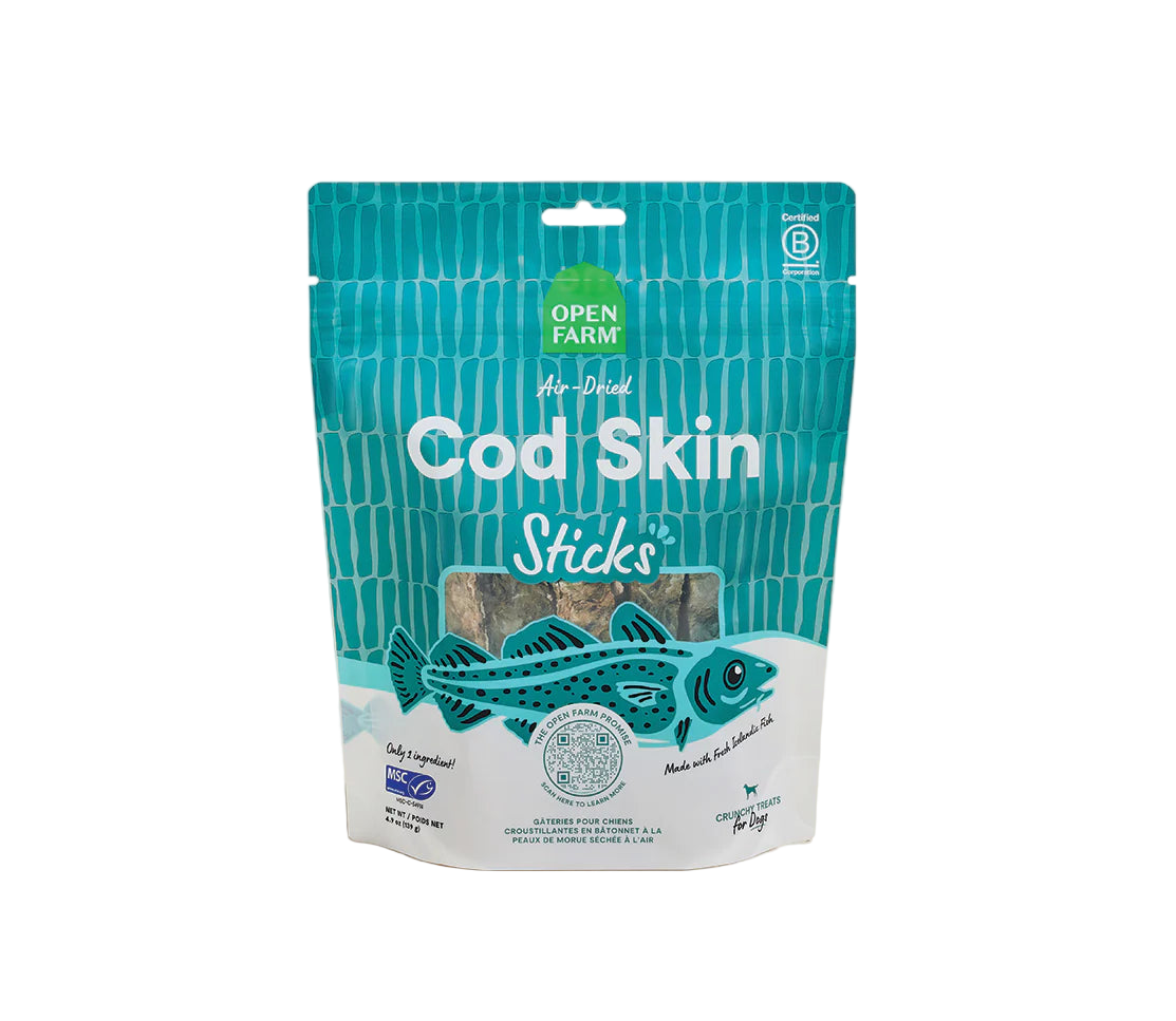 Open Farm Air Dried Cod Skins Crunchy Dog Treat Sticks