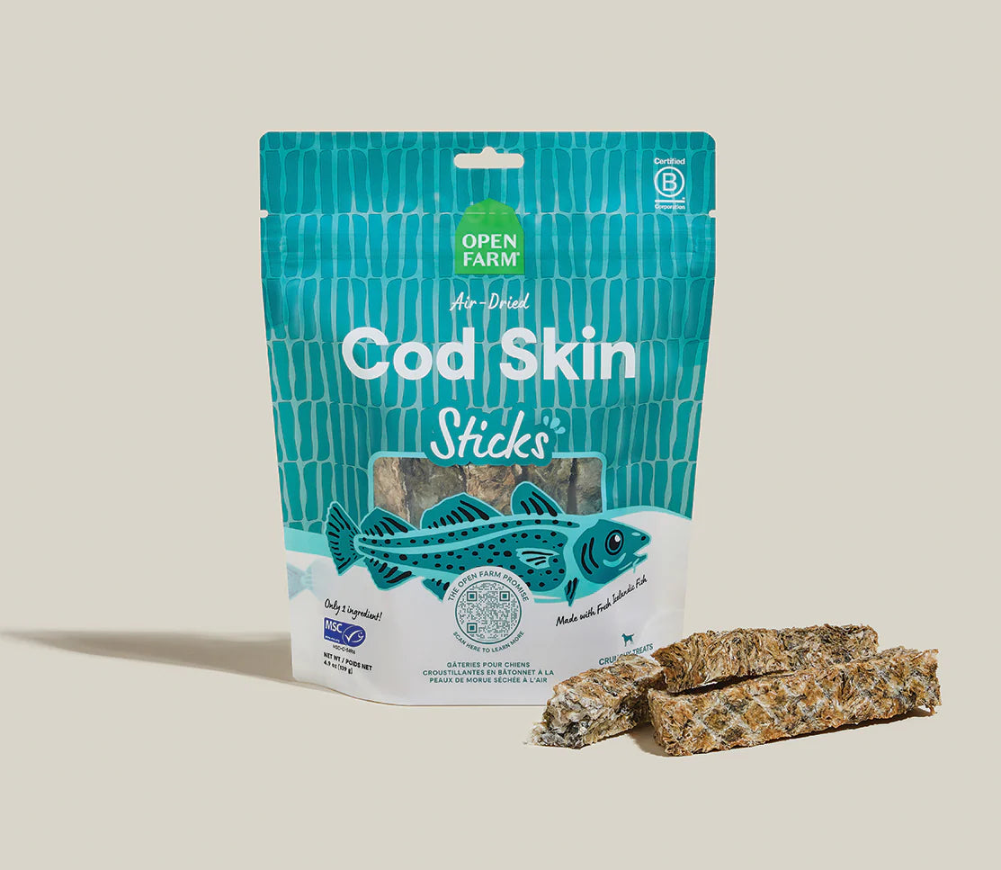 Open Farm Air Dried Cod Skins Crunchy Dog Treat Sticks