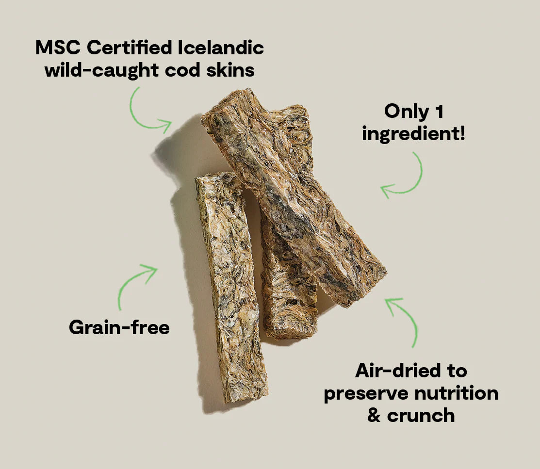 Open Farm Air Dried Cod Skins Crunchy Dog Treat Sticks