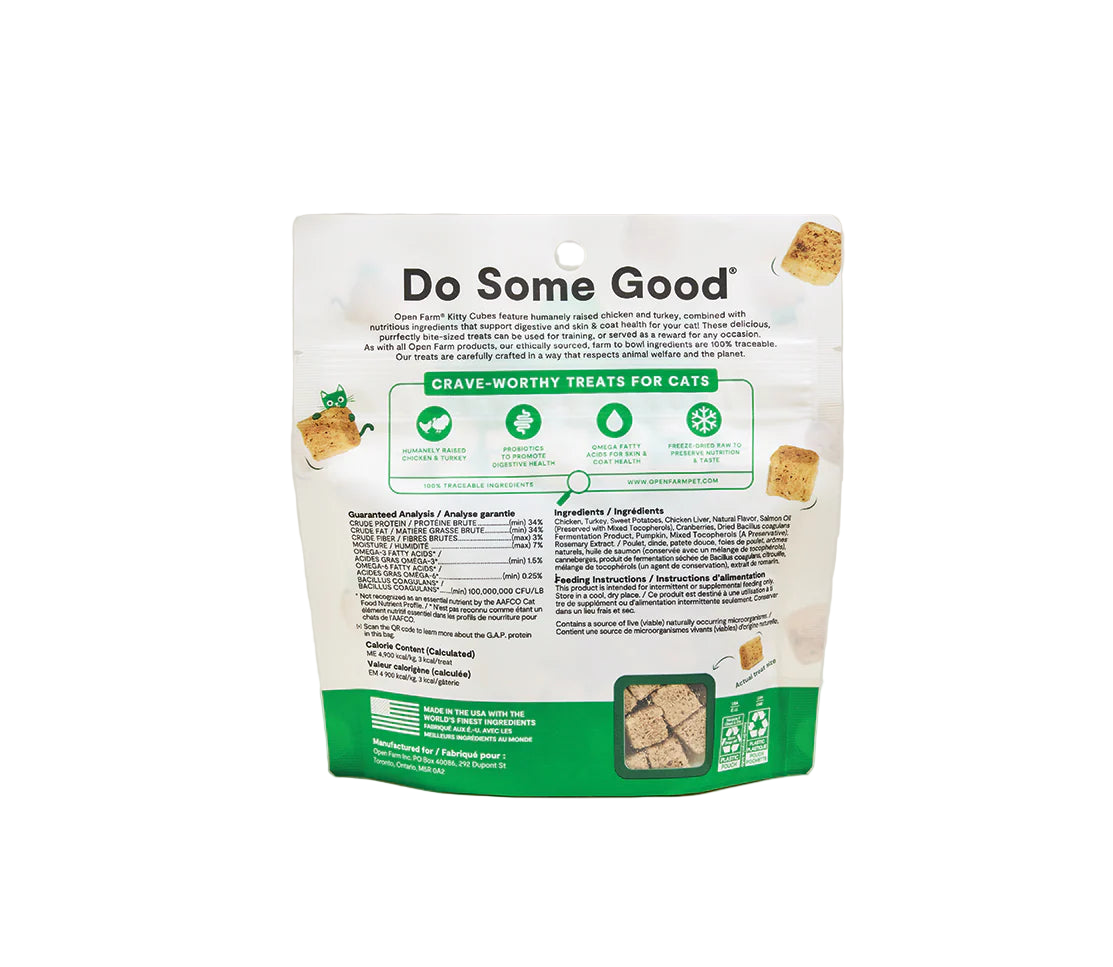 Open Farm Freeze-Dried Raw Kitty Cubes Chicken and Turkey Cat Treats