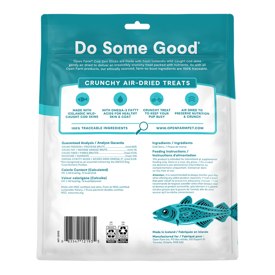 OPEN FARM Air Dried Cod Skins Crunchy Dog Treat Sticks