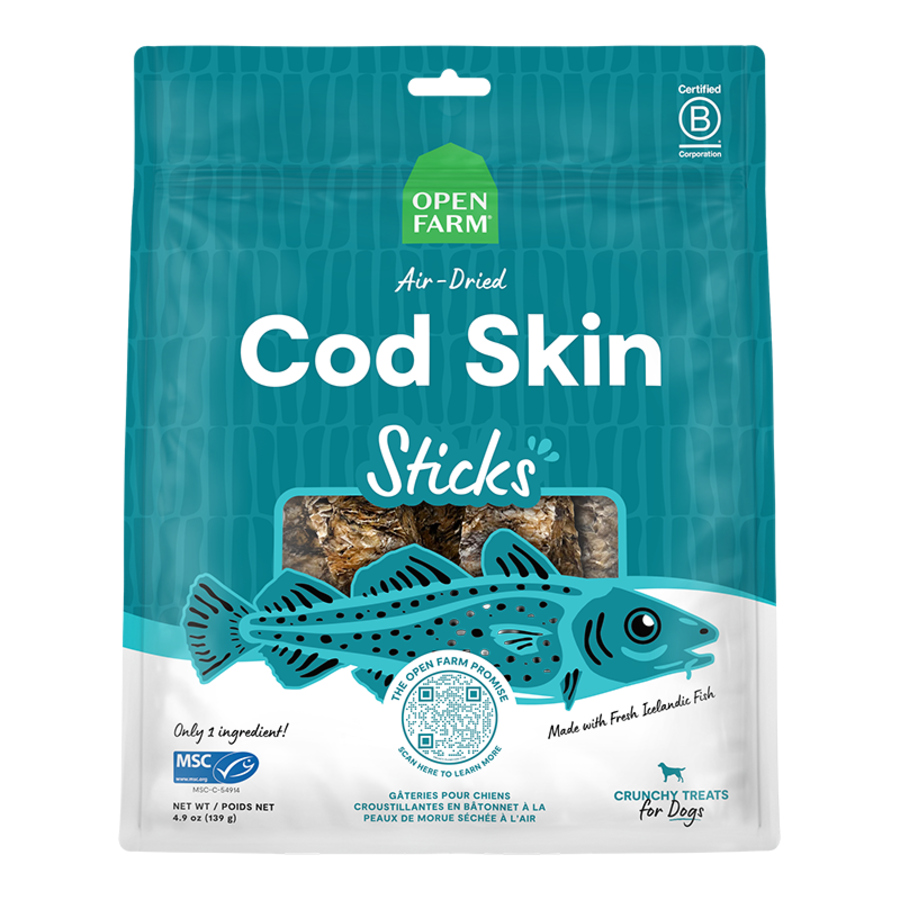 OPEN FARM Air Dried Cod Skins Crunchy Dog Treat Sticks